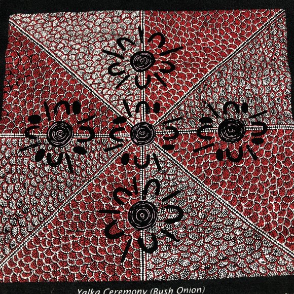 Yijan Australia Art Shirt Men's Large Black Red Yalka Ceremony Bush Onion Tee - Picture 4 of 15